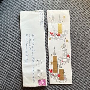 1961 Post Mark- Vintage Holiday Card with Gold and Red Accents
